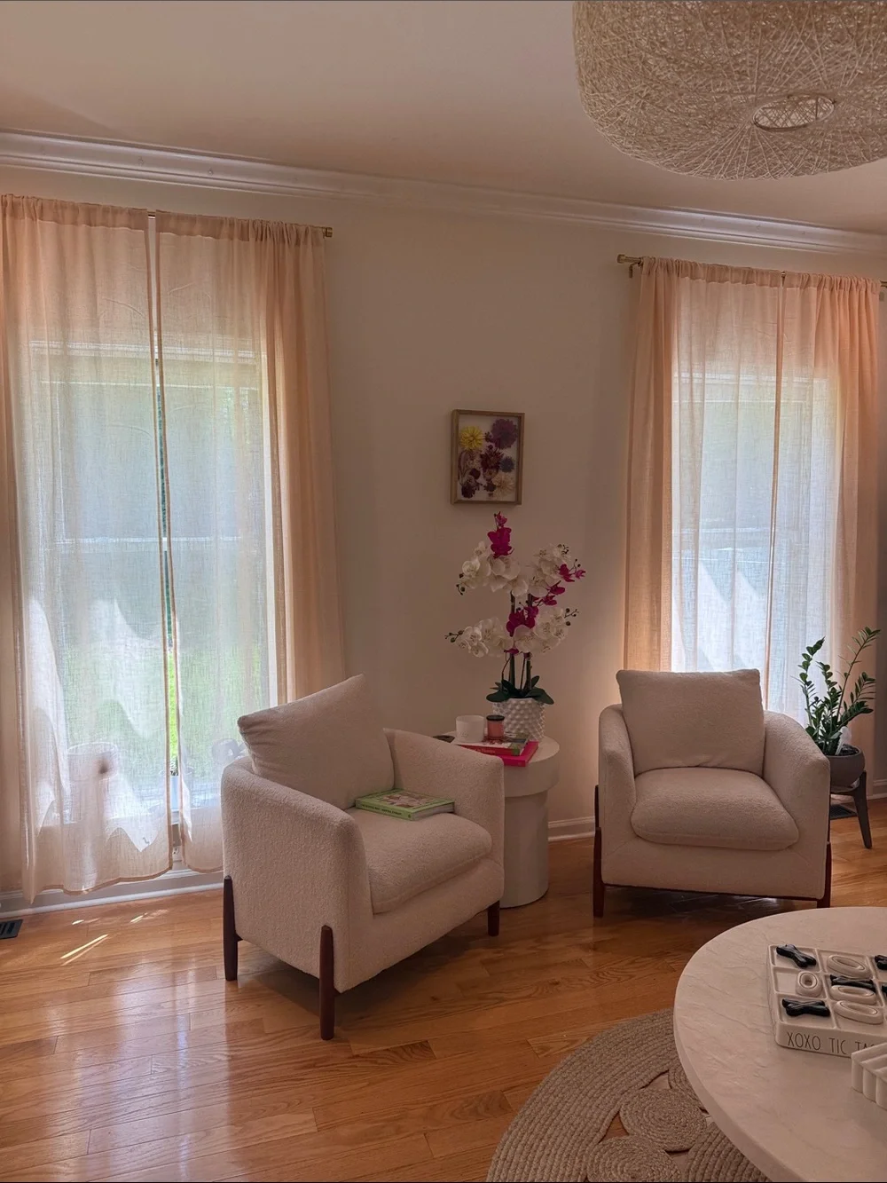 Sheer Peach-Beige Window Curtains - Elegant Light-Filtering Drapes